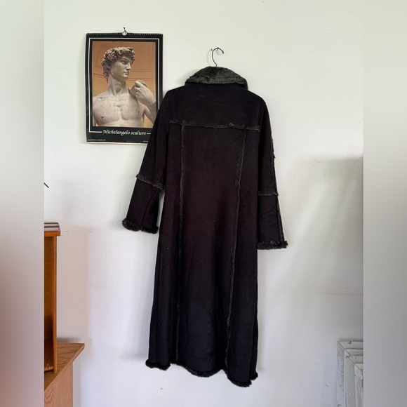 Utex Design Women's Full Length Suede Faux Fur Full Length black Coat Sz. M - Picture 2 of 5